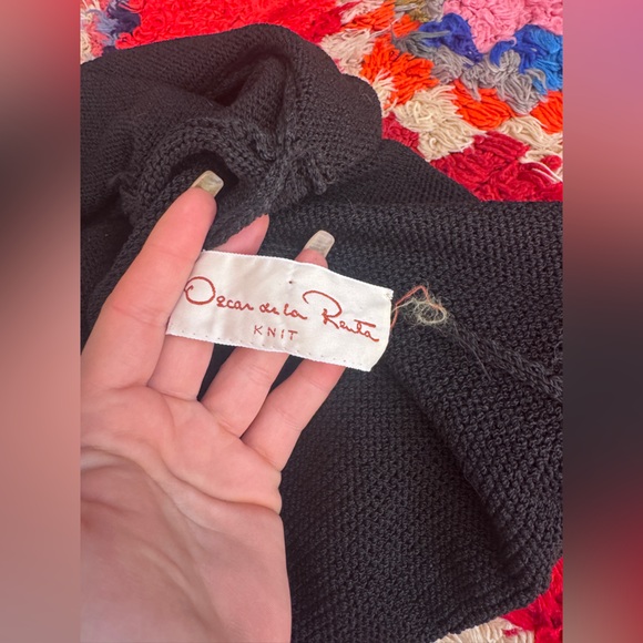 70s Vintage Oscar De La Renta Black Knit Wiggle Dress with Silver Mesh Collar - Picture 5 of 11